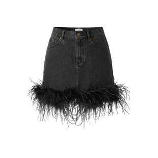 商场同款 MOISSAC摩萨克可拆卸毛毛牛仔半裙女