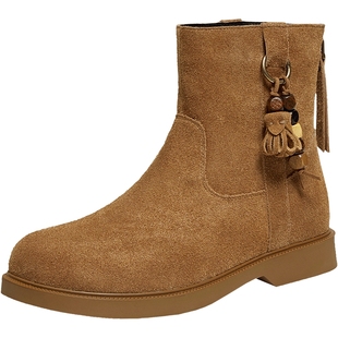 TATA他她靴子女2025冬季新款时装靴粗跟黑色休闲靴西部靴JYB01DD5