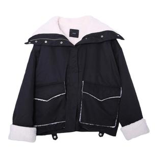 BREATHE韩国东大门代购22年冬季新款翻领拼羊羔毛宽松减龄外套女