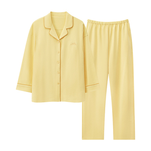 防凸点自带胸垫便捷哺乳纯棉拉架睡衣女套装孕妇长袖翻领可外穿