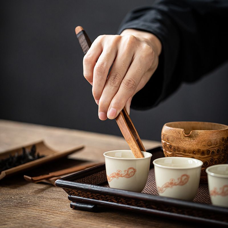 中式竹制茶则四件套竹茶道茶针零古朴复古荷茶匙茶拨铲配套件茶茶