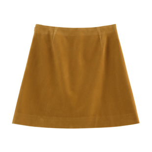 【南桔】春夏百搭神器 复古反绒麂皮高腰立裁A字半身短裙裤-S1496
