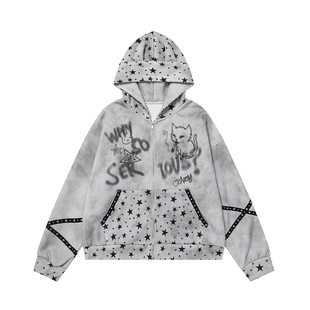 y2k轻亚比恶魔角棉服女冬季加绒加厚毛领连帽外套oversize上衣潮