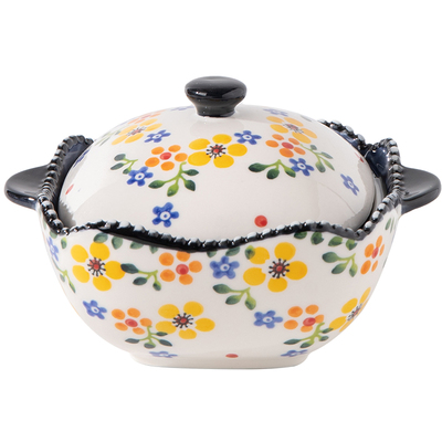 陶瓷波兰彩双耳炖盅带盖新品