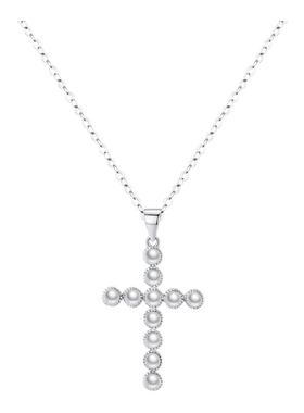 摩典925纯银水晶珍珠十字架项链