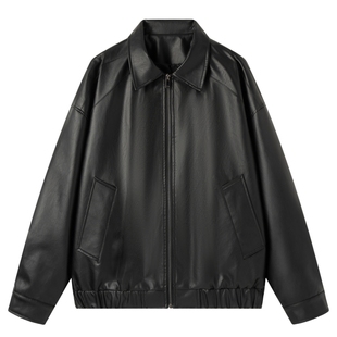 男士皮夹克外套男翻领2025新款秋季美式短款上衣黑色机车皮衣男装