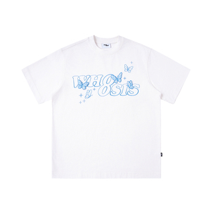 WHOOSIS（不知其名）格纹立体蝴蝶刺绣短袖T恤夏季圆领休闲风男女