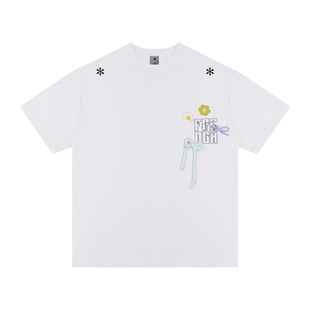 FDR官方店 “花园漫步”绣花短袖T恤男女夏季宽松潮牌情侣装上衣