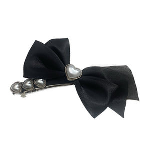 黑色蝴蝶结弹簧夹发卡珍珠爱心半扎发夹女后脑勺一字夹子顶夹头饰