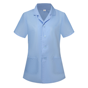 夏季薄款幼儿园食堂人员厨房工作服男女通用短袖翻领白色厨师服