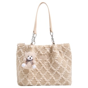 圣米洛通勤高级感大包毛毛包包女2026新款秋冬大容量毛绒托特包