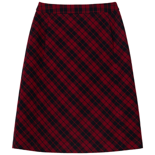 林乔芝2025年冬季新款经典红黑格子羊毛半身裙女气质香风半裙