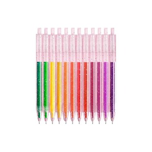 高光闪光笔啫喱闪亮闪粉彩色水彩笔儿童发光流沙银光变色笔记的手帐专用珠光荧光标记笔便宜紫色12色红色美丽