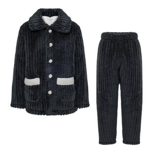 爱美丽英短撸猫绒男士睡衣加厚翻领长袖上衣长裤可外穿家居服套装