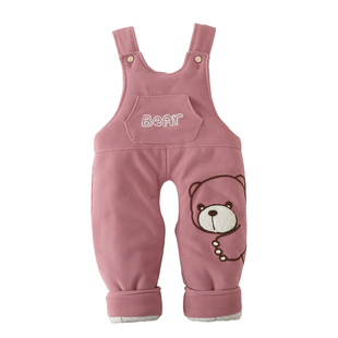 宝宝背带开裆裤子冬婴儿加棉加厚保暖棉裤男女童背带裤秋冬外穿