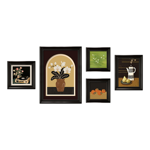 中古风柿柿如意组合挂画客厅沙发背景墙装饰画法式复古高级感壁画