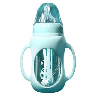 新生婴儿玻璃奶瓶防摔防胀气宝宝鸭嘴吸管喝水杯0-6个月以上1-2岁