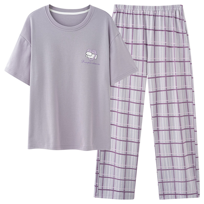 新款芬腾休闲睡衣女士纯棉夏季短睡衣/家居服套装