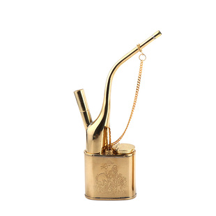 黄铜烟袋锅子两用老式 弯式水过滤烟斗旱烟杆 纯铜水烟壶一口香