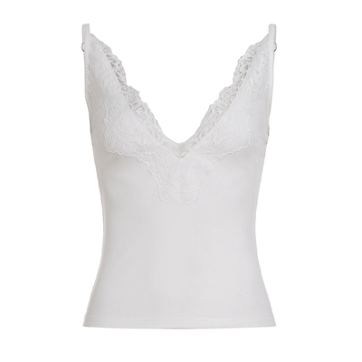 WEEKEEP 辣妹性感V领蕾丝拼接低胸吊带百搭修身内搭打底针织背心