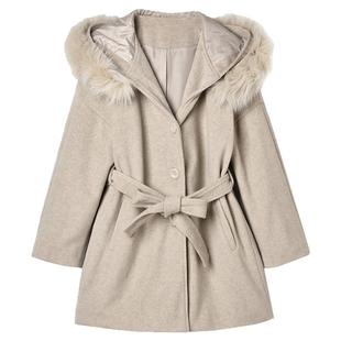 2025年冬Outlets正品 高端ZD系列带毛边连帽高级感毛呢外套大衣女