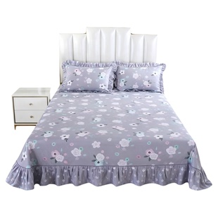 床单单件纯棉100全棉加厚新款三件套灰色花边大250x270cm270x290