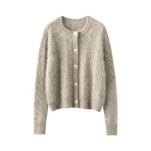 暖奢高级~拉绒女圆领扭花针织开衫秋冬新款纯山羊绒高端毛衣外套