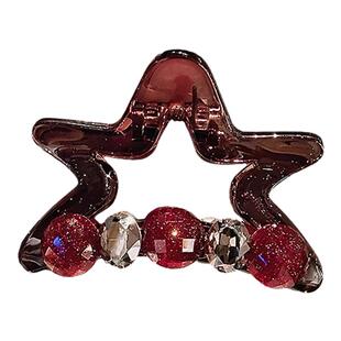 安哥拉红高级感五角星抓夹女气质中号半扎发夹后脑勺盘发鲨鱼夹子