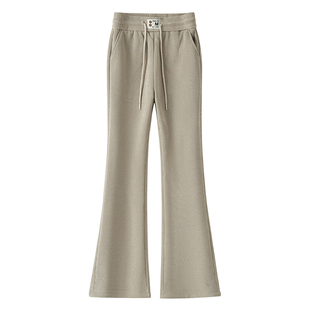 弹力高腰微喇裤女秋冬新款高腰显瘦修身垂感休闲时尚加绒微喇叭裤