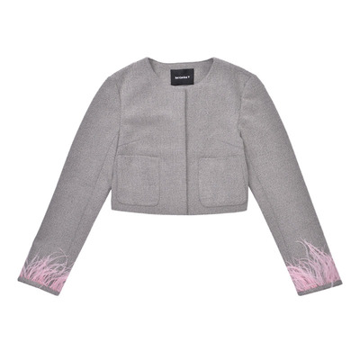 SeiCarinaY毛呢羽毛开衫短外套