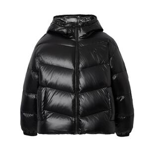 绫致杰克琼斯男冬季纯黑色高蓬松亮光轻薄宽松立领羽绒服外套