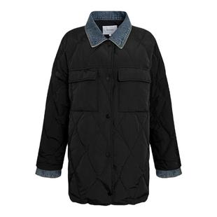 NAZ那子大码冬季新款休闲运动牛仔拼接棉袄胖mm复古保暖棉服外套