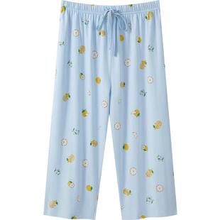 三枪春夏新款纯棉睡裤女可爱甜美印花透气七分裤长裤家居裤女薄款
