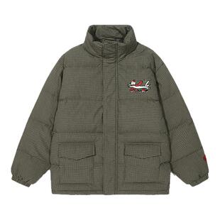 GUUKA潮牌猫咪刺绣格纹羽绒服男冬季加厚 90白鸭绒千鸟格外套正肩