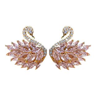 S925银针气质轻奢微镶锆石天鹅耳钉精致时尚简约百搭银针耳环耳饰