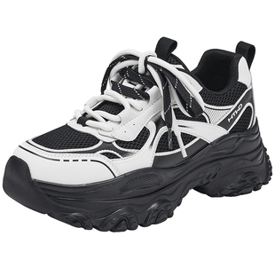 热风厚底老爹鞋女鞋2025年冬季新款女士透气网面鞋子运动慢跑鞋