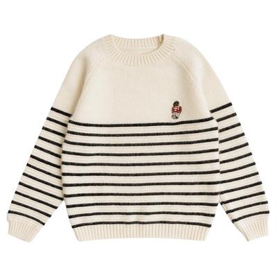 男童羊绒衫高端儿童毛衣2024宝宝大童洪叶云台纯山羊绒条纹羊毛衫