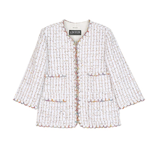 MRS Studios 早春新款英国Linton彩格经典四口袋七分袖小香外套