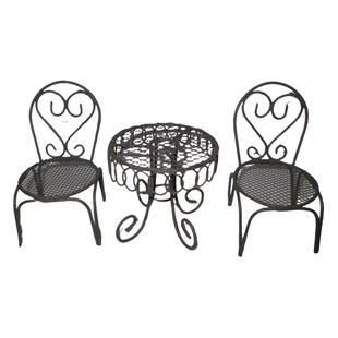 迷你铁艺小桌椅配件花园杂货阳台装饰鸟笼摇椅摆件多肉插花架道具