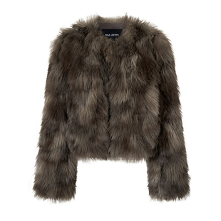 VIA PITTI 皮草环保时尚气质高级灰绿色外套2025秋季新款官方授权