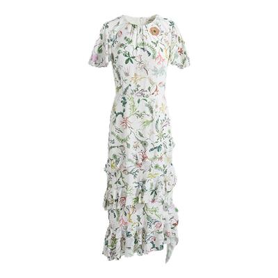 JASON WU 新款印花荷叶边高腰新中式百搭裙子长裙连衣裙