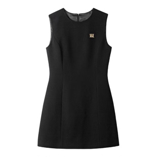 mithworld/沵媞撞色MW刺绣圆领无袖背心裙子小洋装连衣裙女装新品