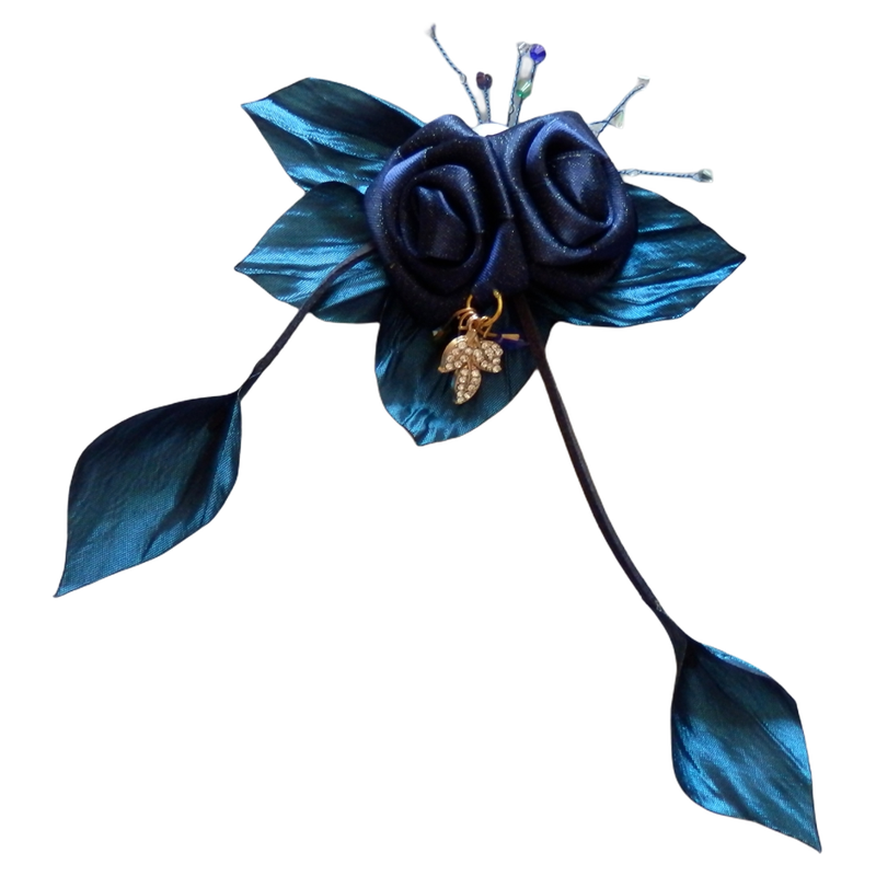 藏青色玫瑰花复古胸针