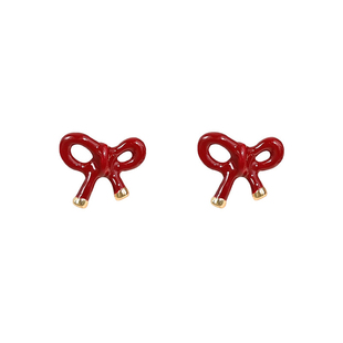 红色复古蝴蝶结蚊香盘耳夹无耳洞新款小众高级气质耳环巨好看耳饰