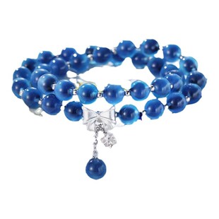 糖心玛瑙手链女克莱因蓝水晶双层玛瑙串珠纯银在逃公主蝴蝶结手串