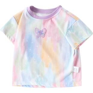 女童短袖T恤夏季新款童装儿童洋气扎染打底衫上衣宝宝小童衣服潮