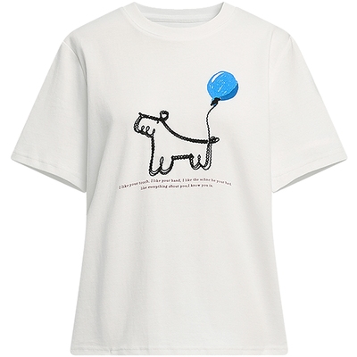 KBNE白色圆领短袖T恤女线条小狗2025夏季新款小个子独特百搭上衣