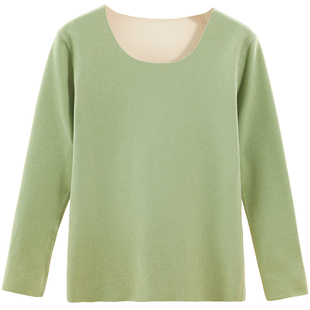 打底衫女2025秋冬德绒无痕自发热保暖上衣宽松大码加厚单件秋衣