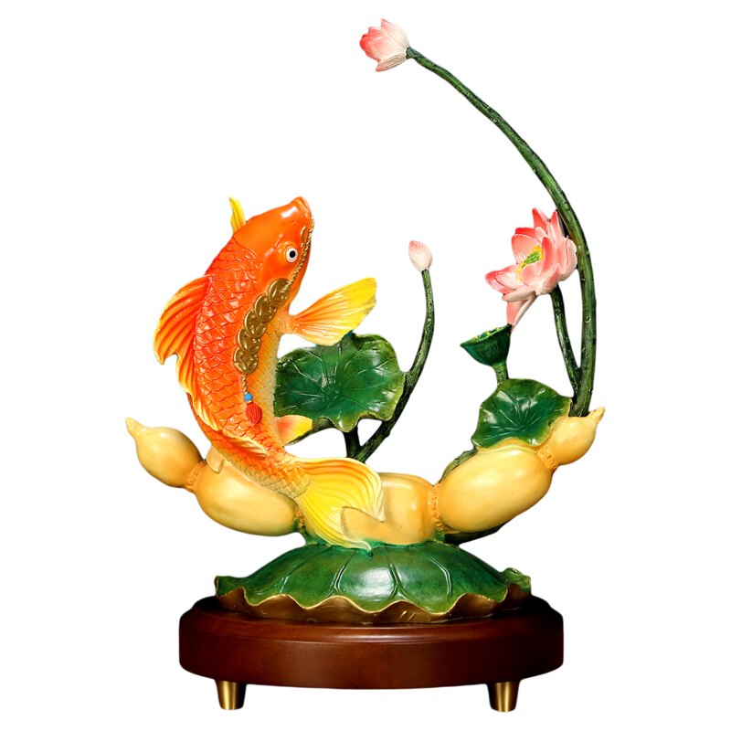 上善若水《年年有余》铜鱼摆件 莲藕荷花轻奢客厅玄关装饰品A0053