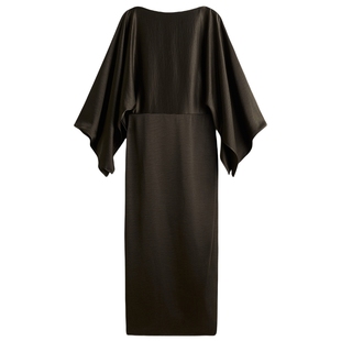 HM女装连衣裙冬季法式晚宴缎质披风式party小礼服1319917